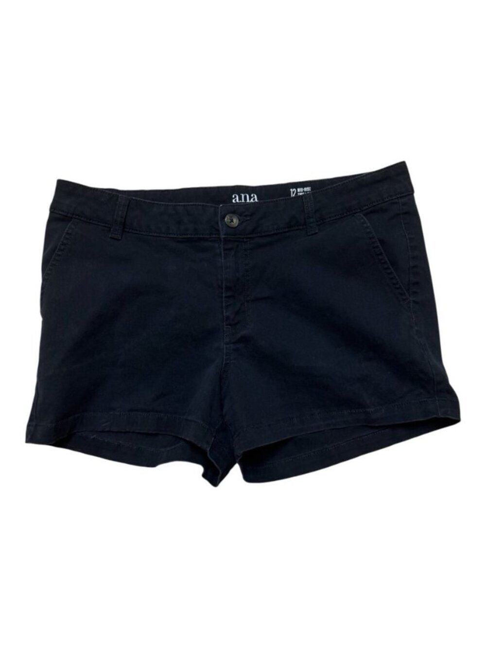 ana Mid Rise Twill Shorts Black Cotton Stretch Size 12 Women’s 3.5 Inseam